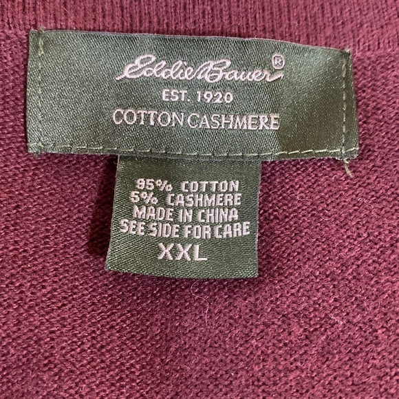 EDDIE BAUER MEN’S COTTON CASHMERE XXL MEN’S BURGUNDY V NECK SWEATER XXL … - Picture 2 of 11